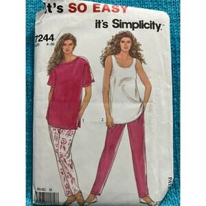 Simplicity 7244 Sewing pattern tshirt tank top pants slim leg 1990s size 8-20